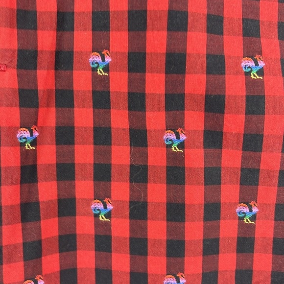 Robert Graham Red and Black Check Shirt w/ Embroidered Rainbow Roosters - Picture 3 of 10